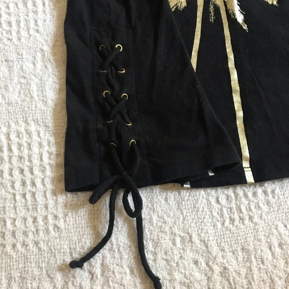 Justice black tank with gold palm trees